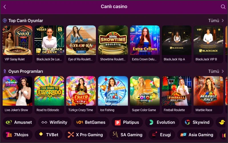 Luks Casino canlı casino masaları ekranı